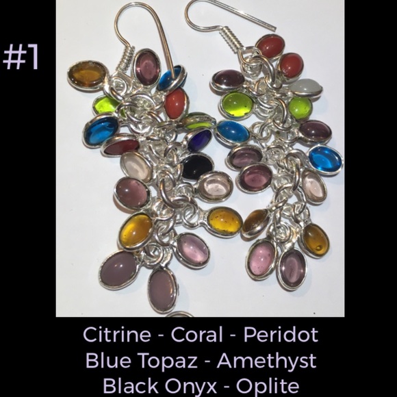 Cha Cha Natural Gemstone Statement Dangle Earrings - Picture 2 of 5